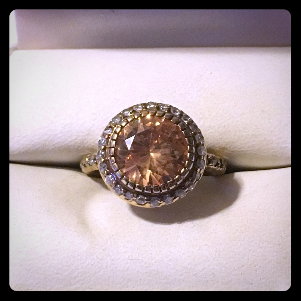 Orange Round Halo Cut Pave Band Statement Ring